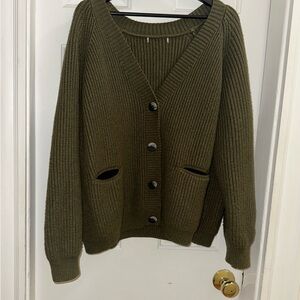 Olive Green Oversized Button-Up Cardigan